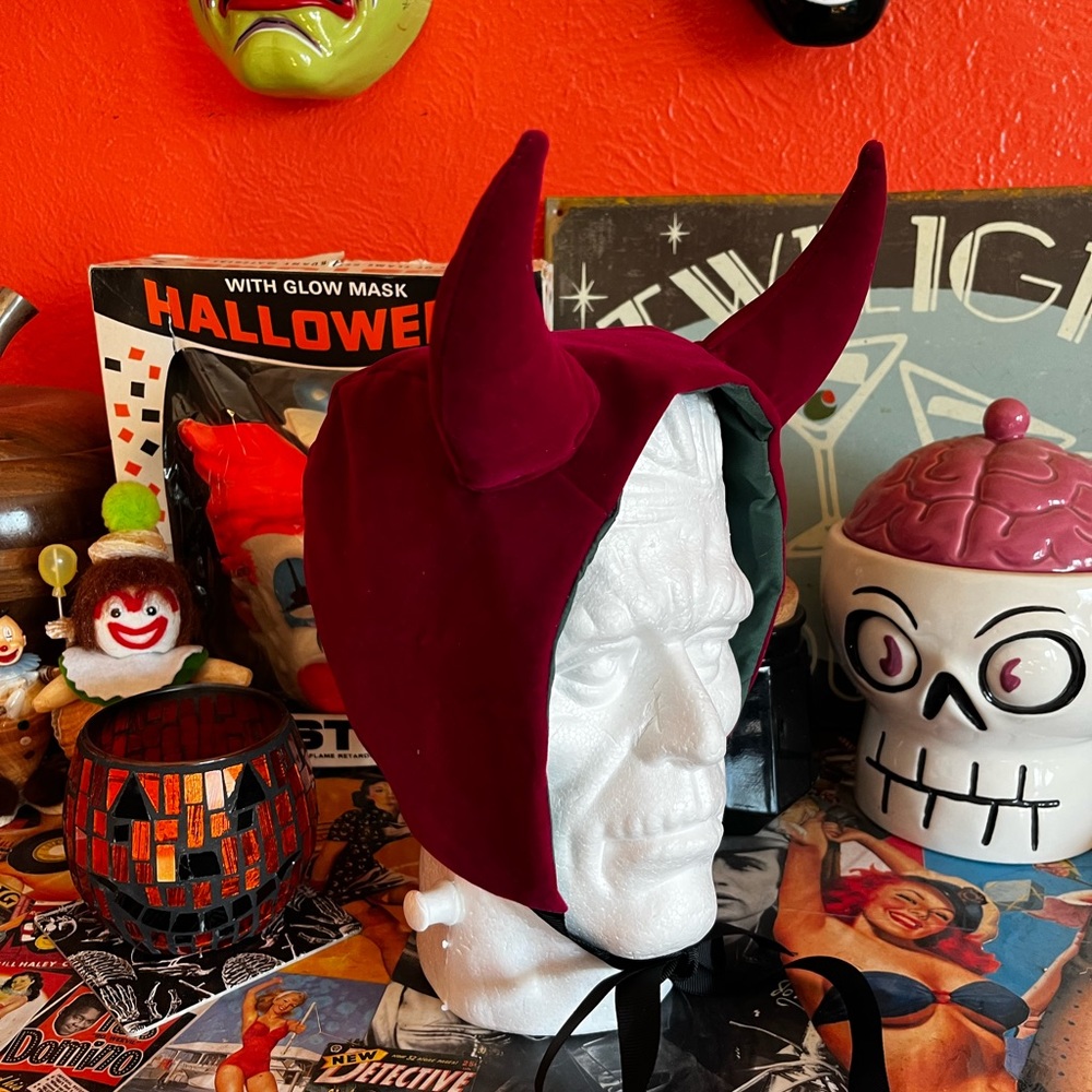 Dark Pink Wine Velveteen Devil Bonnet
